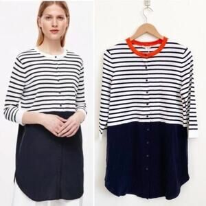 COS Black White Red Horizontal Striped Button Up Mini Silk Dress size US XS